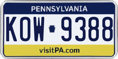 PA license plate KOW9388
