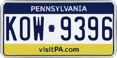 PA license plate KOW9396