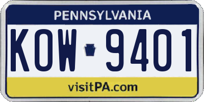PA license plate KOW9401