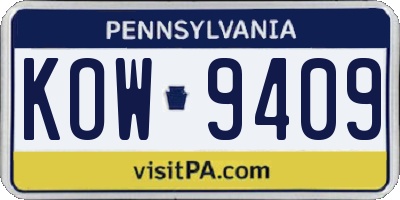 PA license plate KOW9409