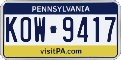 PA license plate KOW9417
