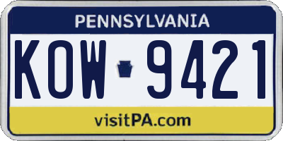 PA license plate KOW9421