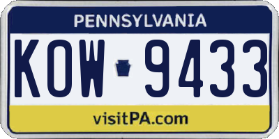 PA license plate KOW9433