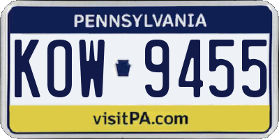 PA license plate KOW9455