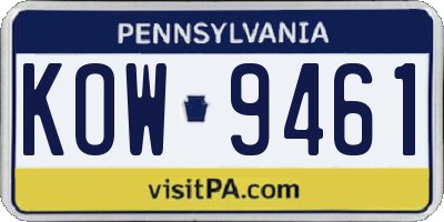PA license plate KOW9461