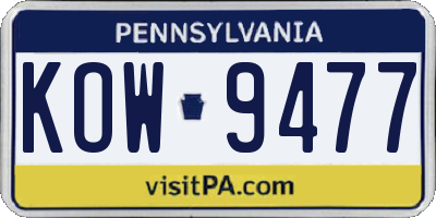 PA license plate KOW9477