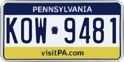 PA license plate KOW9481