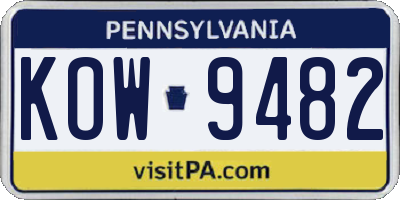PA license plate KOW9482