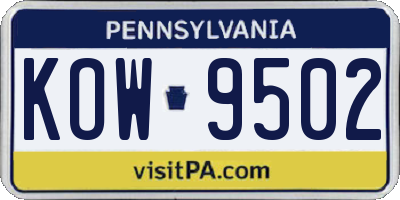 PA license plate KOW9502