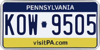 PA license plate KOW9505