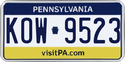 PA license plate KOW9523