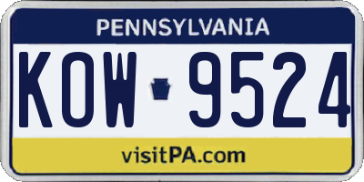 PA license plate KOW9524