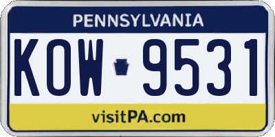 PA license plate KOW9531
