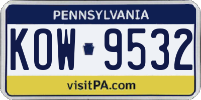 PA license plate KOW9532