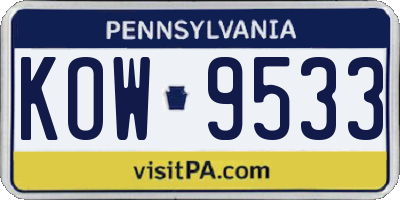 PA license plate KOW9533