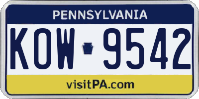 PA license plate KOW9542