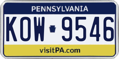 PA license plate KOW9546