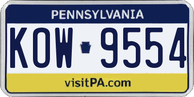 PA license plate KOW9554
