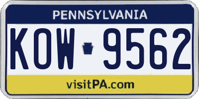 PA license plate KOW9562