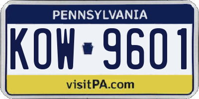 PA license plate KOW9601