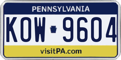 PA license plate KOW9604