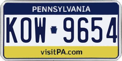 PA license plate KOW9654