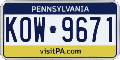 PA license plate KOW9671