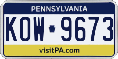 PA license plate KOW9673