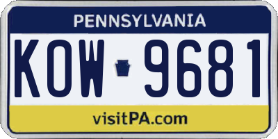 PA license plate KOW9681