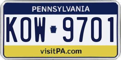 PA license plate KOW9701