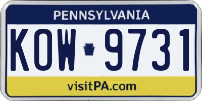 PA license plate KOW9731