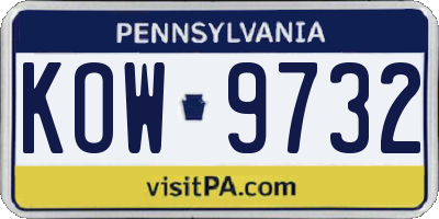 PA license plate KOW9732