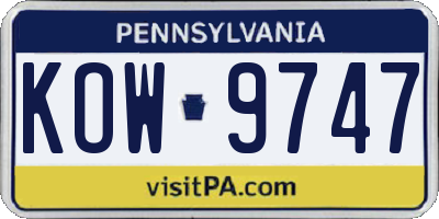 PA license plate KOW9747