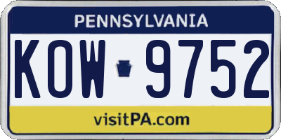 PA license plate KOW9752