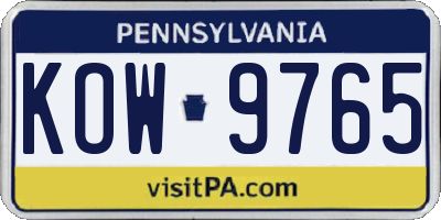 PA license plate KOW9765