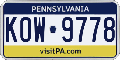 PA license plate KOW9778