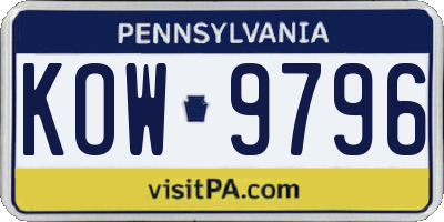 PA license plate KOW9796