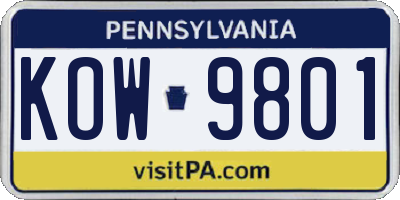 PA license plate KOW9801