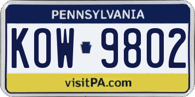 PA license plate KOW9802
