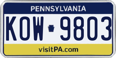 PA license plate KOW9803