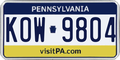 PA license plate KOW9804