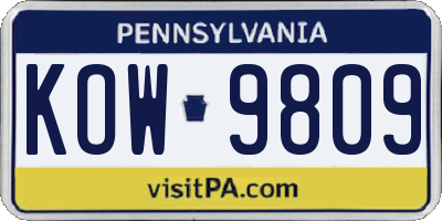 PA license plate KOW9809