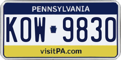 PA license plate KOW9830
