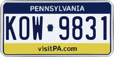 PA license plate KOW9831