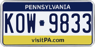 PA license plate KOW9833