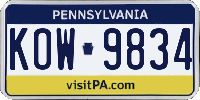 PA license plate KOW9834