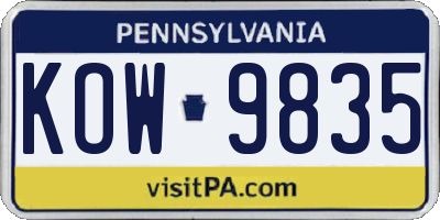 PA license plate KOW9835