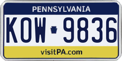 PA license plate KOW9836