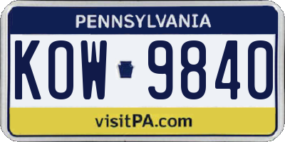 PA license plate KOW9840