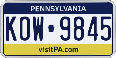 PA license plate KOW9845